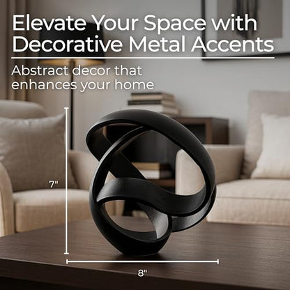 Metal Decorative Object – Minimalist Shelves & Coffee Table Decor – Aluminum Knot Sculpture Modern Home Decor for Office, Bedroom & Living Room – 8" x 7", Black