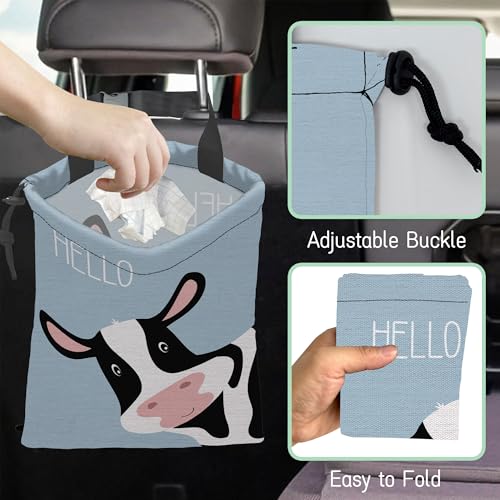 Cute Cow Car Garbage Bag,Waterproof Small Car Trash Bag Hanging Back of Seat,Drawstring Hanging Car Trash Bag with Adjustable Buckle for Car Accessories - color: Cute Cow