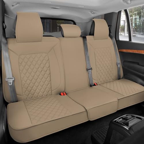 MotorBox Premium Napa Leather Rear Seat Cover - Semi Universal Fit for Most Cars, Truck & SUV - Beige Back Seat Protector - Anti-Slip, Durable Bench Cover - Easy Install, Luxury Car Interior Upgrade - color: Beige Diamond