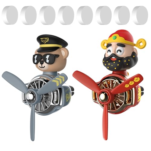 2Pcs Car Air Fresheners, Cute Bear Pilot Automotive Air Outlet Creative Car Perfume Diffuser, Automotive Accessories Air Vent Decoration with 8 Fragrant Tablets (Silver 2+Red 3) - color: Silver 2+Red 3