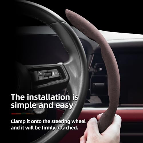 Suede Thin Car Steering Wheel Cover, 2 Piece, Suitable for Round and D Shaped Steering Wheels, Mocha - color: Mocha, size: 2pcs: Fits Round/D-Shaped Steering Wheels