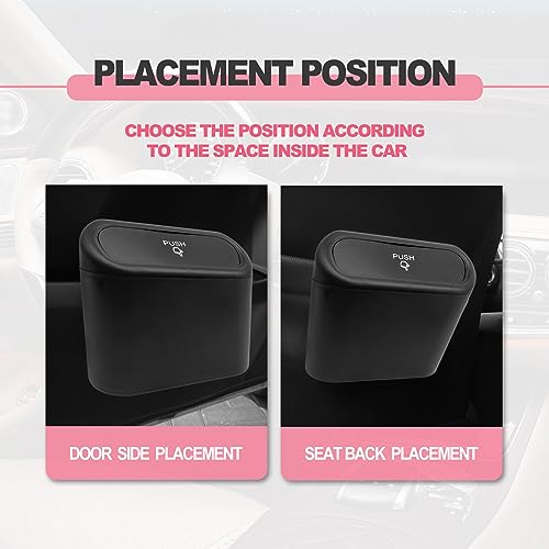 Car Trash Can with Lid Leakproof Mini Vehicle Trash Bin and One Roll Plastic Trash Bag Automotive Garbage Container Bin for Vehicle Home Office (Black)