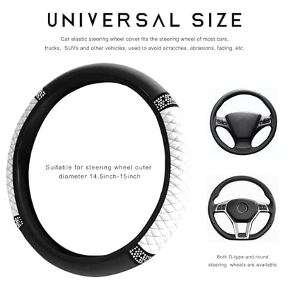 Bling Car Steering Wheel Cover, 15 Inch Sparkly Rhinestone Soft Leather Steering Wheel Protector, Non-Slip Universal Auto Elastic Steering Wheel Covers for Women Girls (White) - color: White