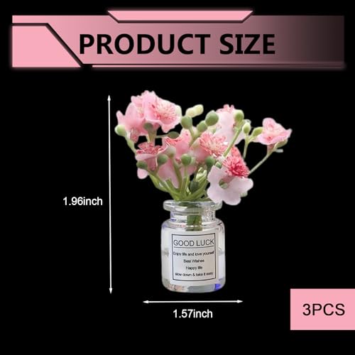 3 PCS Car Dash Flower Ornaments | Mini Daisy Flower, Dashboard Decorations, Daisy Cherry Blossom Jasmine Vase, Interior Accessories for Women Girl
