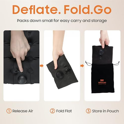 Lumbar Support Pillow, Inflatable Seat Cushion, Lightweight Car Back Cushion, Portable Chair Seat & Back Cushions for Office, Outdoor, Flight, Workplace, Black Stadium Cushions with TPU