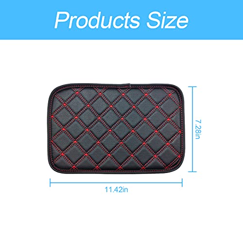 Car Leather Center Console Cushion Pad, 11.4"x7.4" Waterproof Armrest Seat Box Cover Fit for Cars, Vehicles, SUVs, Comfort, Car Interior Protection Accessories (Black/Red-2)
