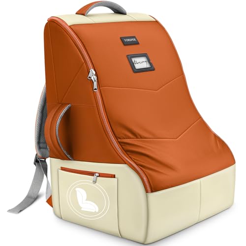 YOREPEK Carseat Travel Bag for Airplane, Large Carseat Bag Compatible with Chicco, Britax, Nuna Rava, Heavy Duty Car Seat Carrier for Airport, Padded Car Seat Backpack, Orange - color: Orange