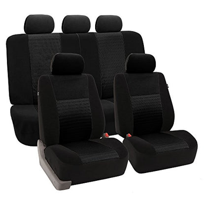 FH Group Trendy Elegance 3D Air Mesh Car Seat Covers - Universal Fit, Washable Seat Cover for SUV, Sedan, Van, Black, Full Set
