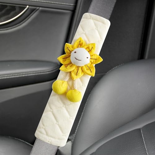 2-Pack Soft Seat Belt Covers Universal Car Shoulder Pad Cushions for Comfortable Driving & Bag Strap Protection Off-White Yellow Sunflower - color: Yellow Sunflower
