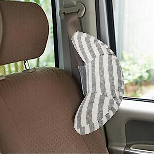 Kids Car Seat Travel Neck Pillow Soft Neck Support Cushion Car Seat Belt Cover Cushion Pillow Car Seatbelt Shoulder Pad Head Neck Support Pillow Seat Strap Pillow for Car Airplane Pushchair Travel - color: Gray Strips+pink Strips