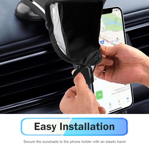 Car Phone Sunshade Cover, Glare Blocking & Heat Insulation Shield, Vertical Folding Umbrella for Dashboard Phone Holder, Portable Protection Cover for Most Cars (Black)