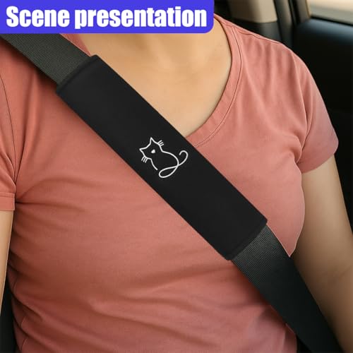 2PCS Car Seat Belt Covers, Breathable Soft Seat Strap Cushion Pad for Neck Shoulder Protection, Universal Safety Vehicle Interior Harness Pad Accessories for Cars, SUVs, Trucks (Cat) - size: Cat