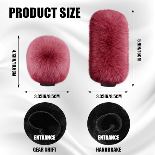 2PCS Plush Car Gear Shift Knob Cover & Handbrake Cover, Shift Knob Protector, Soft Fluffy Gear Handbrake Protective Sleeves, Shifter Lever Brake Handle Warm Plush Set for Cars (Wine Red) - color: Wine Red