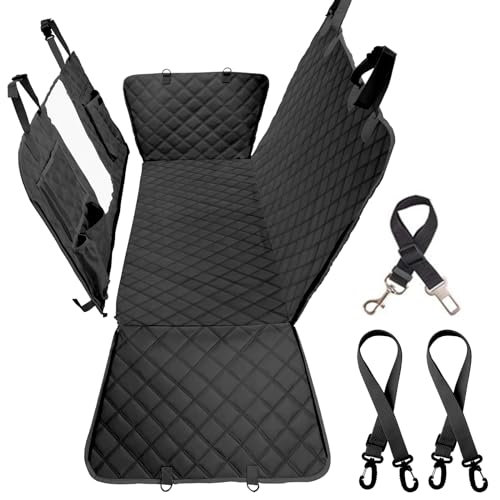 Bark Lover Dog Car Seat Cover for Back Seat, Dog Hammock for Car, Waterproof Backseat Cover for Dogs in Car SUV & Truck, with Mesh Window and Multiple Pockets - color: Black, size: Regular 52"W x 58" L