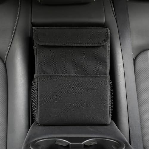 AOKJOY Car Garbage can with lid Leak Proof Vehicle Trash Can 3 Storage Pockets Hanging Waterproof car Trash Bag for SUV Black - color: black