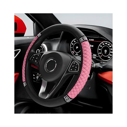 Bling Car Steering Wheel Cover, 15 Inch Sparkly Rhinestone Soft Leather Steering Wheel Protector, Non-Slip Universal Auto Elastic Steering Wheel Covers for Women Girls (Pink) - color: Pink