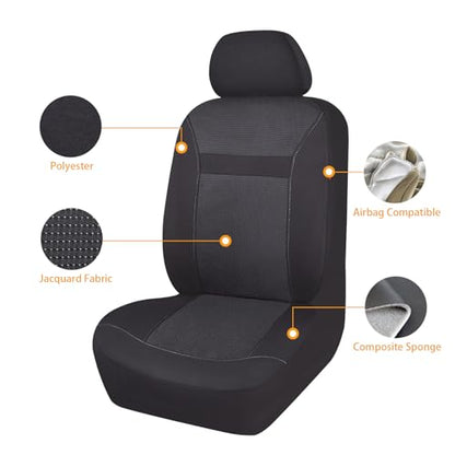 Flying Banner Car Seat Covers Full Set Universal fit Most Car,Truck,SUV and Van Comfortable Airbag Compatible Jacquard & Polyester (Full Set - Low Back, Black Black) - color: Black Black