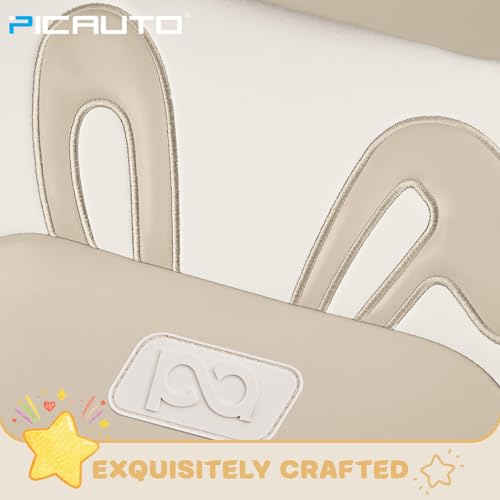 PIC AUTO Car Seat Covers, Cute Rabbit Premium Beige Leather Seat Covers, Universal Fit Front Seat Covers for Cars, Trucks, SUVs, Soft & Wear-Resistant Auto Interior Protection with Airbag-Compatible - color: Beige