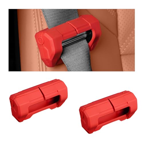 2PCS Car Seat Belt Buckle Covers, Anti-Scratch Silicone Auto Seatbelt Buckle Protector, Universal Safety Belt Clip Cover Secure Buckle Guard Fits Most Vehicles, Car Accessories (Red)