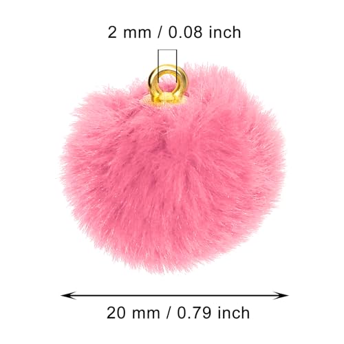 Tupalizy 50PCS Fluffy Pom Poms Charms Soft Fuzzy Faux Fur Puff Ball Pendant for Keychains Bracelets Earrings Jewelry Making Tassels Bags DIY Crafts Party Favors Gifts Accessories - color: Bright Pink