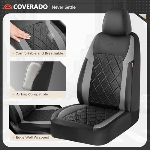 Coverado Car Seat Covers, Seat Covers Full Set, 5 Seats Automotive Seat Cover, Mesh Breathable Seat Protectors, Universal Fit for Most Cars - color: Black_Gray, size: FullSet