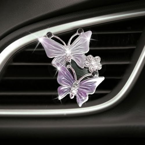 ZIMISI Car Vent Clip, Dual Butterfly Air Vent Clips, Bling Diamond Car Diffuser Clips, Cute Air Conditioning Outlet Decoration, Butterfly Car Accessories for Women (1Pc/Purple) - color: 1Pc/Purple