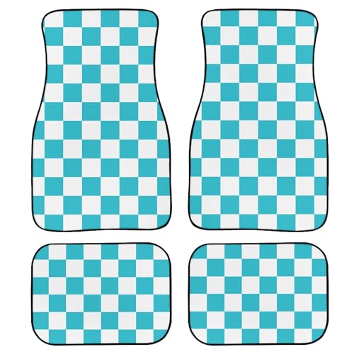 Checkered Car Floor Mats Set of 4,Abstract Blue and White Checkers Floor mats for Cars Universal Front Rear Vehicle Foot Rugs Geometric Square Pattern Car Accessories for Trucks SUV Sedans - color: Blue White