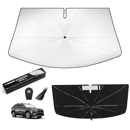 Windshield Sun Shade for Toyota RAV4 2019-2025, Upgraded 10-Rib Umbrella Sunshade with 360° Bendable Handle, Foldable Car Sunshade, HUPF 50+ UV Protection Interior Cooler Accessories - size: For RAV4 2019+