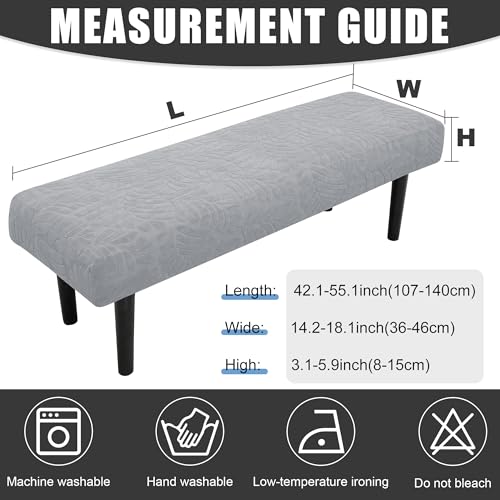 Stretch Bench Seat Cover, Reusable Slipcover for Dining Room & Bedroom, Removable Washable Rectangular Bench Covers, Elastic Fit for Home Furniture (Light Grey)