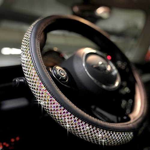 Large Size Bling Comfy Steering Wheel Cover with Jumbo Crystal Rhinestones, Anti-Slip Diamond Leather, 15.5-15.75 Inch (Colorful) - color: 4.Colorful, size: Large Size[15 1/2''-15 3/4'']