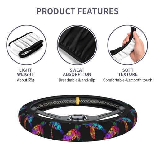 Sea Turtle Steering Wheel Cover with 2 Car Coasters Non Slip Neoprene for Women Men Universal 15 Inch - color: Sea Turtle