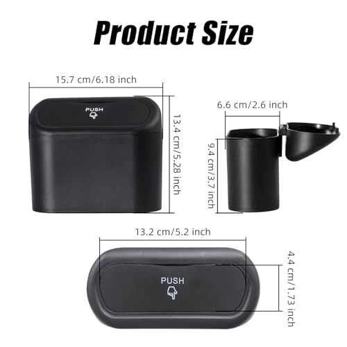 Car Small Trash Can with Lid, Leakproof Mini Car Garbage Can, Waterproof Push Button Easy Empty, Suitable for Desktop Office Bedroom Dorm Home Vehicle with 75 PCS Plastic Trash Bag (Black) - color: Black