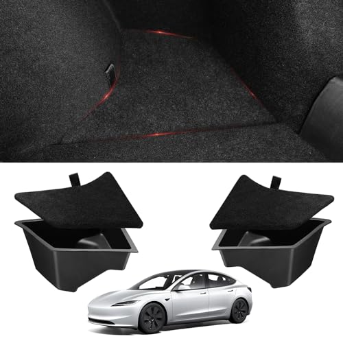 BASENOR Tesla Model 3 Highland Trunk Organizer, TPE Waterproof Rear Trunk Side Storage Bins Box with Carpeted Lip for 2026-2024 Model 3 Interior Accessories (Standard/Premium/Performance) Set of 2 - size: 2024-2026 Model 3