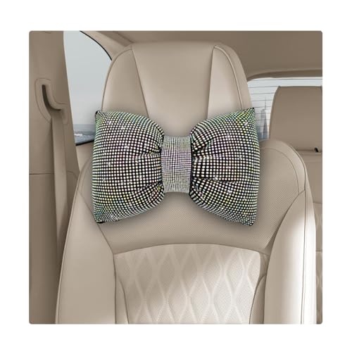 Bling Car Seat Neck Pillow, Soft Bling Bowknot Headrest Neck Support Rest Cushion, Neck Relax Head Rest Auto Pillow with Crystal Rhinestone for Women, Car Accessories (Colorful) - color: Colorful
