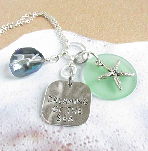 Rear View Mirror Charm, Sea Glass and Starfish Car Charm, Beach Quote, Mother's Day Gifts for Mom