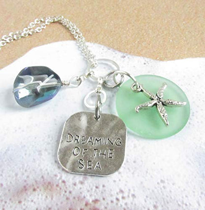 Rear View Mirror Charm, Sea Glass and Starfish Car Charm, Beach Quote, Mother's Day Gifts for Mom