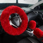 Fuzzy Genuine Sheepskin Steering Wheel Cover Set for Women Parents-Fluffy Soft Australian Merino Wool Wrap with Gear Shift and Hand Brake Covers, Cozy Stylish Luxury Car Accessories (Red) - color: Red