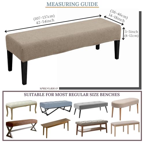 SPRINGRICO Stretch Dining Bench Cover, Removable Bench Slipcover Washable Bench Seat Protector Rectangle Bench Cover for Dining Room, Living Room, Bedroom, Kitchen (S1-Khaki) - color: S1-khaki