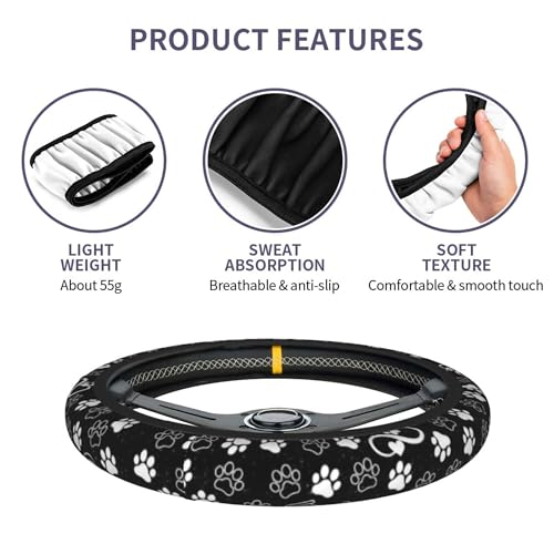 Paw Print Steering Wheel Cover - Black White Starry Sky Dog Paw Steering Wheel Cover Universal 15 Inch Truck Non-Slip Breathable Neoprene Car Accessory for Women Men Steering Wheel Protector - color: Starry Sky Dog paw