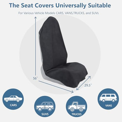 Towel Car Seat Covers - Super Absorbent Front Seat Protectors for Gym, Pets & Travel | Quick-Dry Towel Fabric | Universal Non-Slip Fit for Sedan, SUV, Truck (1 Pack Black)