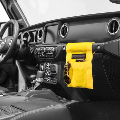SPIDERWEBSHADE Grab Bag - Front Passenger Seat Grab Bar Multi-Purpose Storage Organizer Bag - For Jeep Wrangler CJ YJ JK JL JKU JLU Gladiator - MADE IN AMERICA - Travel Essentials Holder - (Yellow) - color: Yellow