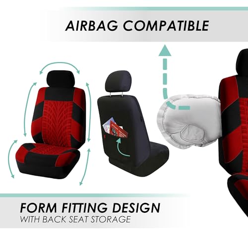 FH Group Three Row Set 7 Seater Red Travel Master Car Seat Covers, Airbag and Split Rear Car Seat Cover Universal Fit Interior Accessories for Cars Trucks & SUV Automotive Seat Covers - color: Red