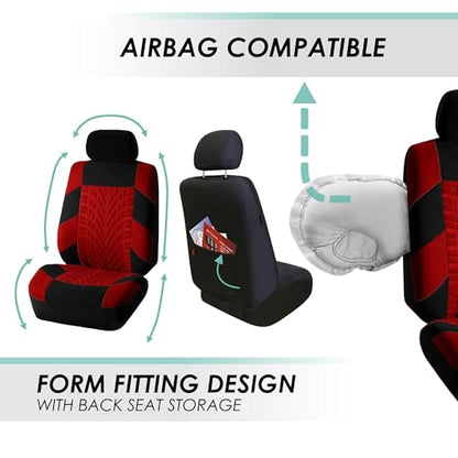 FH Group Three Row Set 7 Seater Red Travel Master Car Seat Covers, Airbag and Split Rear Car Seat Cover Universal Fit Interior Accessories for Cars Trucks & SUV Automotive Seat Covers - color: Red