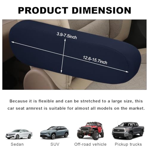 KVAEY 2 PCS Car Front Seat Armrest Covers, Elastic Fabric Stretch Car Seat Armrest Protectors, Soft Front Seat Armrest Cover Replacement, Universal Vehicle Accessories for Cars (Dark Blue) - color: Dark Blue