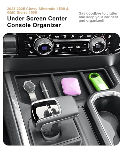 2026 Silverado 1500 Center Console Organizer - Upgrade For 2023-2026 Chevy Silverado 1500/GMC Sierra 1500 Center Console Organizer - Under Screen Organizer - Only Fit Full Console w/Bucket Seats - size: 2023-2026 Silverado/Sierra