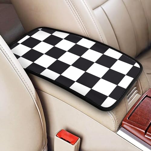 Black White Race Checkered Flag Calibration Chess Grid Auto Center Console Cover Pad Car Armrest Seat Box Cover Cushion Universal for Most Vehicle SUV Truck Car Accessories Decor - color: Black White Race Checkered Flag Calibration Chess Grid