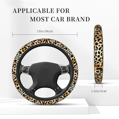 Leopard Print Neoprene Steering Wheel Cover Anti-Slip Elastic Cheetah Print Steering Wheel Protector 15in Universal Car Accessories Fit Cars, SUVs, Auto - color: Leopard Print