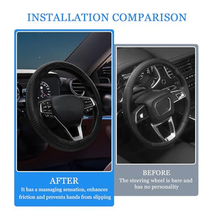 Wuyaoyao Car Steering Wheel Cover, Anti-Slip Silicone Steering Wheel Cover Protector, Non-Slip Massage Grip Auto Wheel Cover Fits 14-15 Inch, Universal Interior Car Accessories (Black) - color: Black