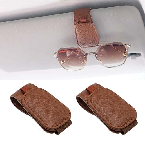 Yuoyar 2 Packs Magnetic Sunglass Holder for Car Visor (Brown) | Magnetic Interior Car Accessories - color: Brown, size: 2pcs