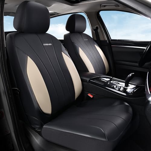 Coverado Seat Covers, Red Car Seat Covers Full Set, Automotive Seat Covers 5 Seats, Waterproof Black Car Seat Protectors Universal Fit for SUVs Trucks Sedans - color: Black-beige, size: FrontPair